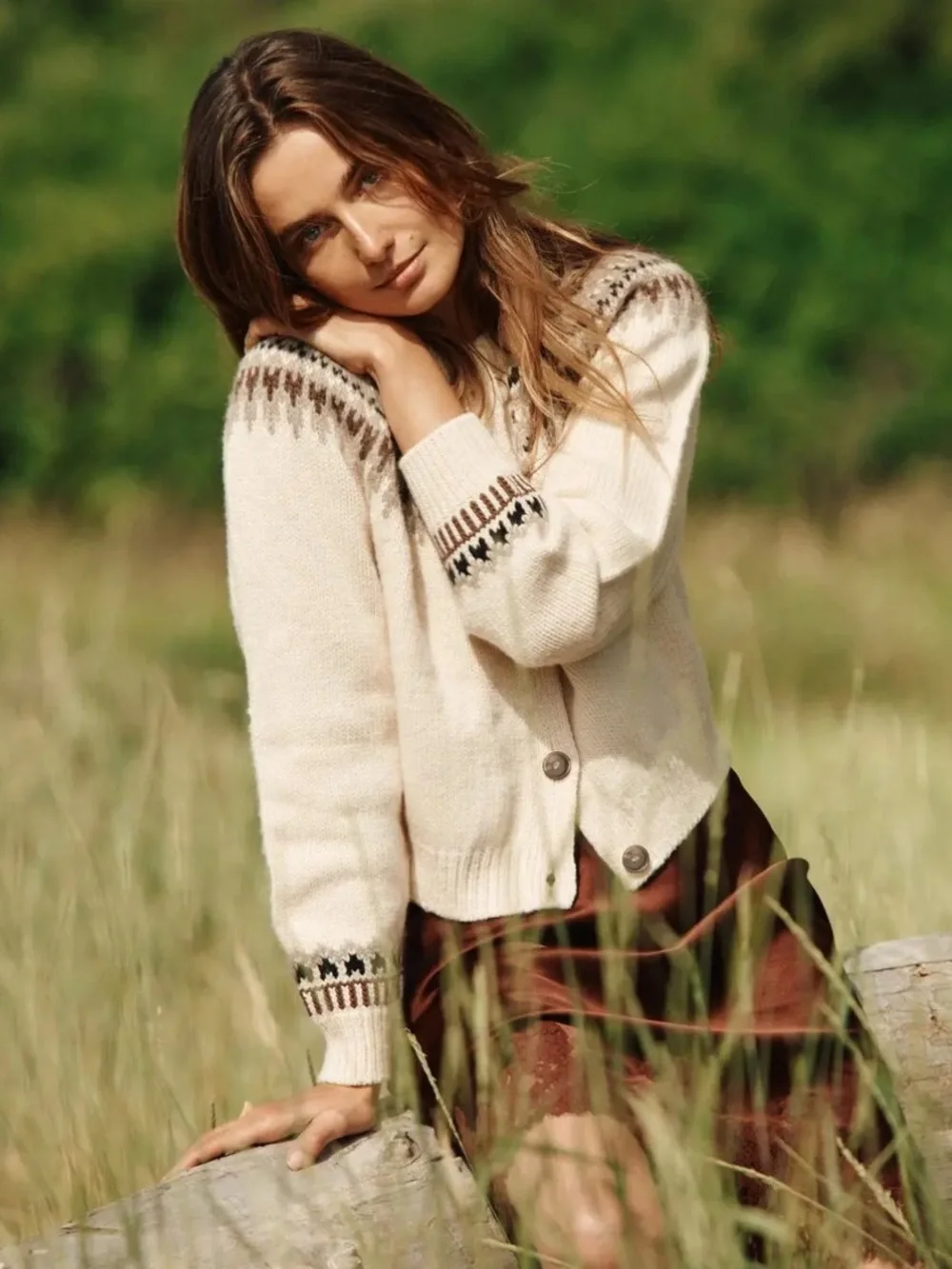 NWT Doen Clarke Wool Alpaca Button Cardigan Knit Sweater Oatmeal Fair Isle Cream